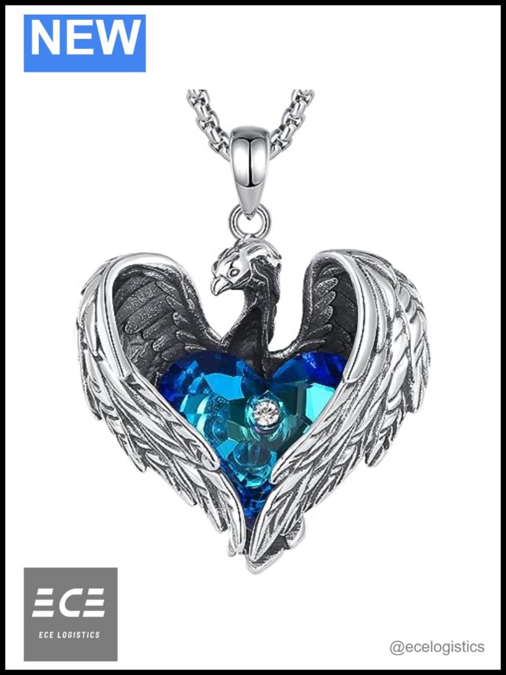 925 Sterling Silver Phoenix Pendant Necklace with Crystal